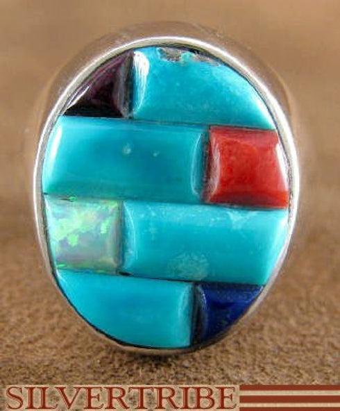 Sterling Silver Turquoise Multicolor Jewelry Ring Size 8-3/4 JS25837